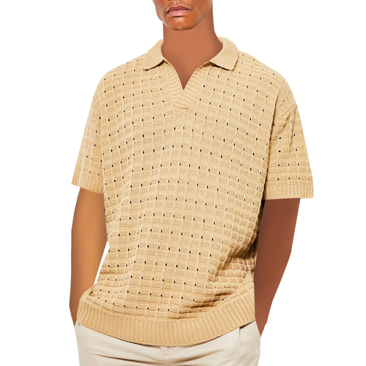 Youthup Mens Knitted Cutout Tee Hollow Short Sleeve T-Shirt