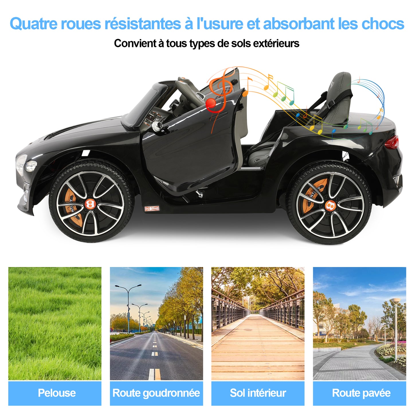 Voiture Electrique Bentley EXP12 pour Enfant 3ans+,2.4G Télécommande 2x15W 12V Vitesse 3-5km/h 30KG Portante,Noir