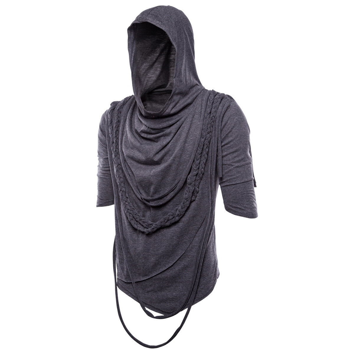 Youthup Mens Twisted Rope Stacked Collar Hooded T-Shirt