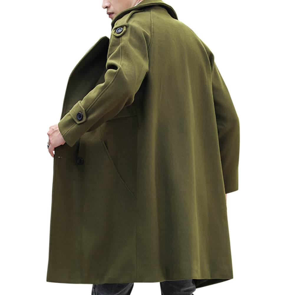 Youthup Unisex Solid Color Lapel Button Pocket Trench Dust Overcoat