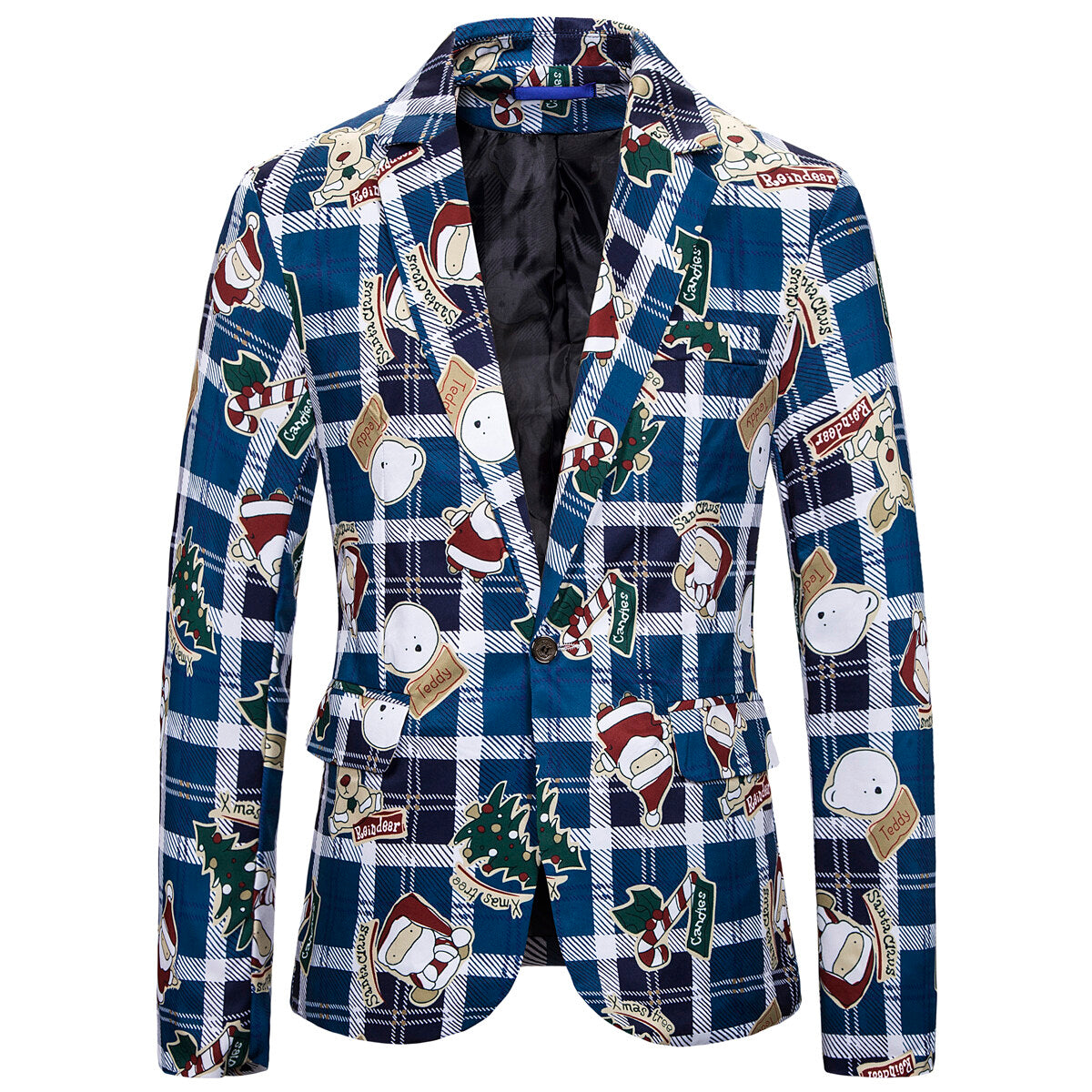 Youthup Mens Christmas Blazer Cartoon Print Suit Jacket