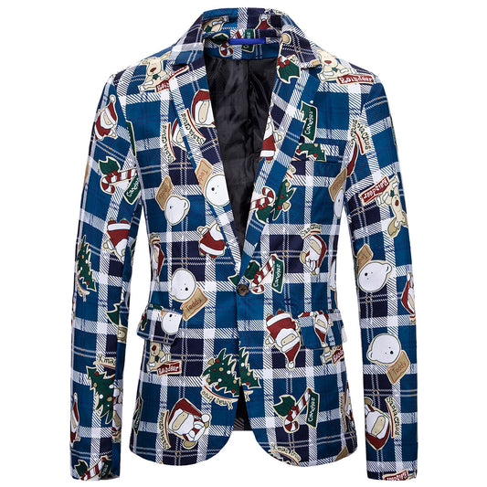Youthup Mens Christmas Blazer Cartoon Print Suit Jacket