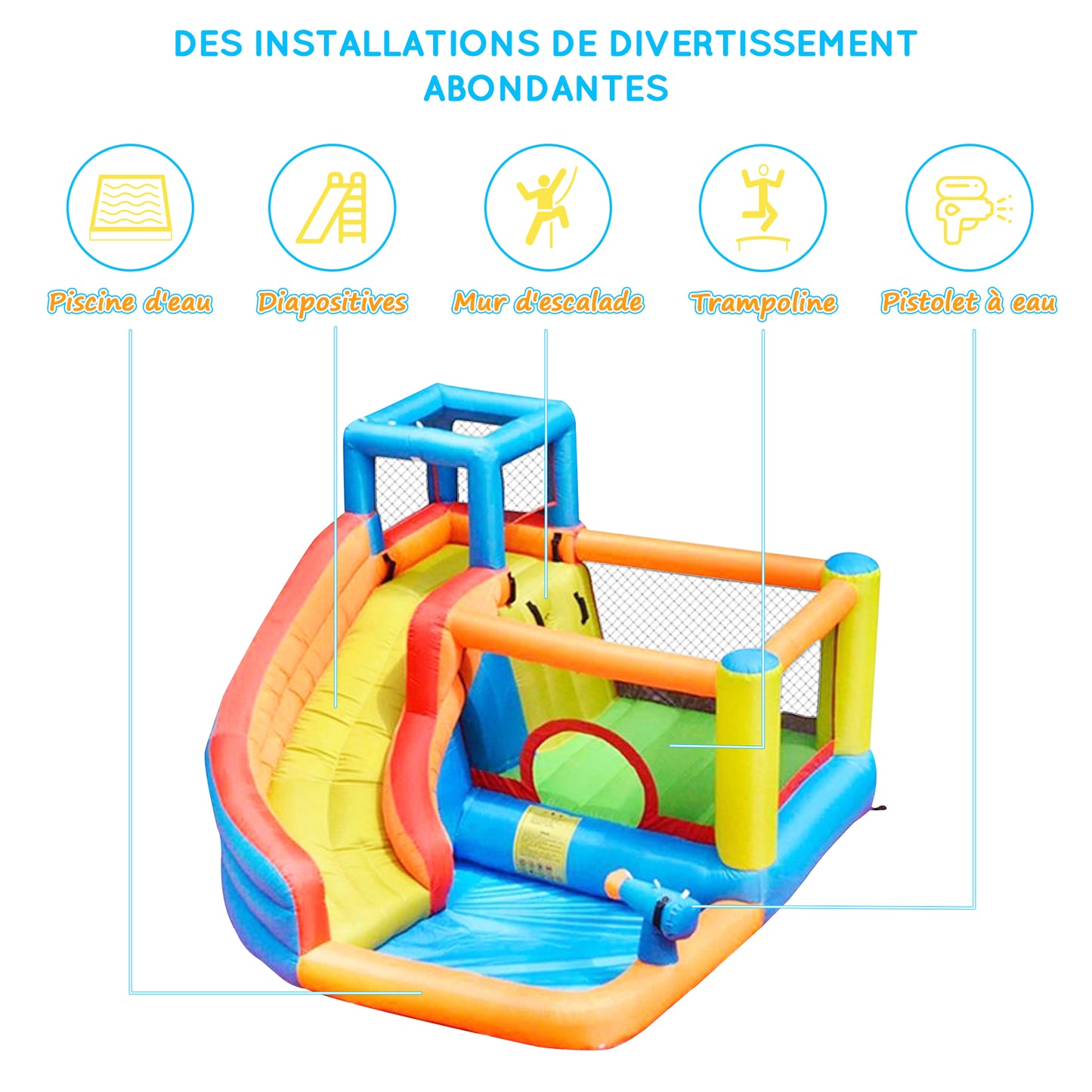 Toboggan gonflable avec piscine pour 3 Enfants Aire de jeux gonflable 310x280x210cm  Poids Portant 90KG