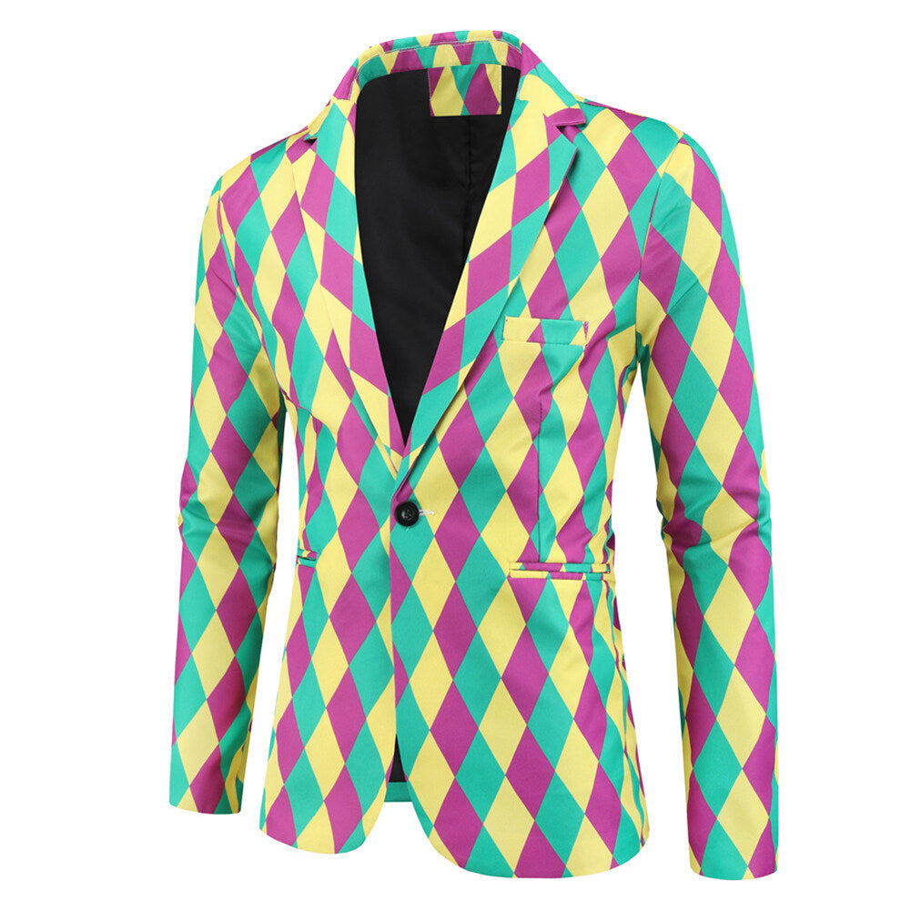 YOUTHUP Mens 3 Piece Suit Argyle Stripe Single Breasted Holiday Dress for Dinner or Party
