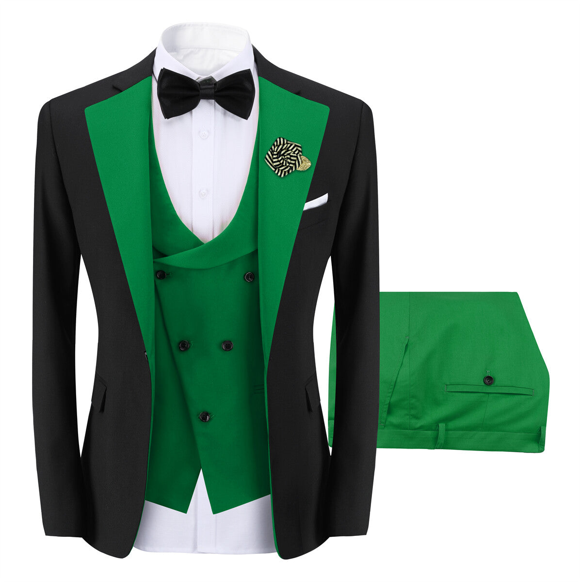 Youthup Mens 3Pce ColorBlock Dress Suits Wedding Blazer and Vest and Pants