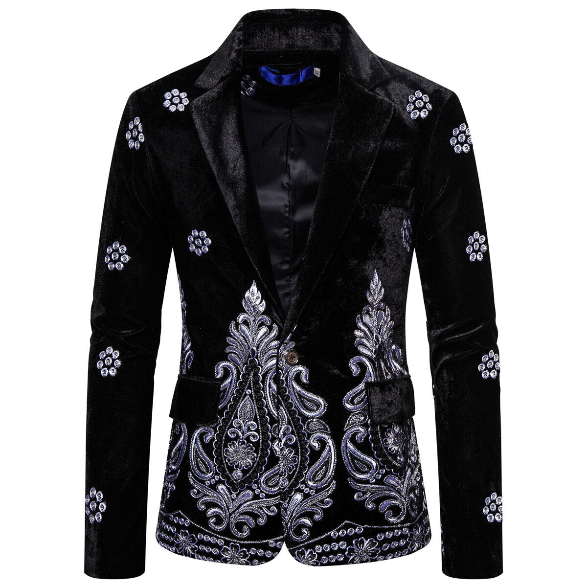 Youthup Mens Velvet Embroidered Jacket Show Party Evening Suit Blazer
