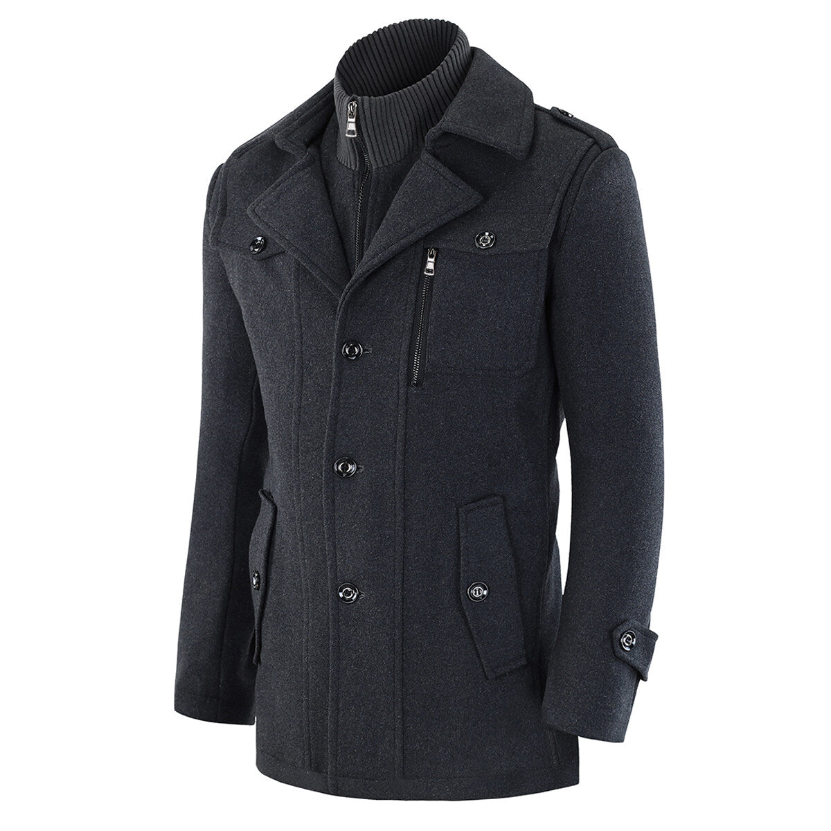 Youthup Mens Double Collar Pocket Pea Coat