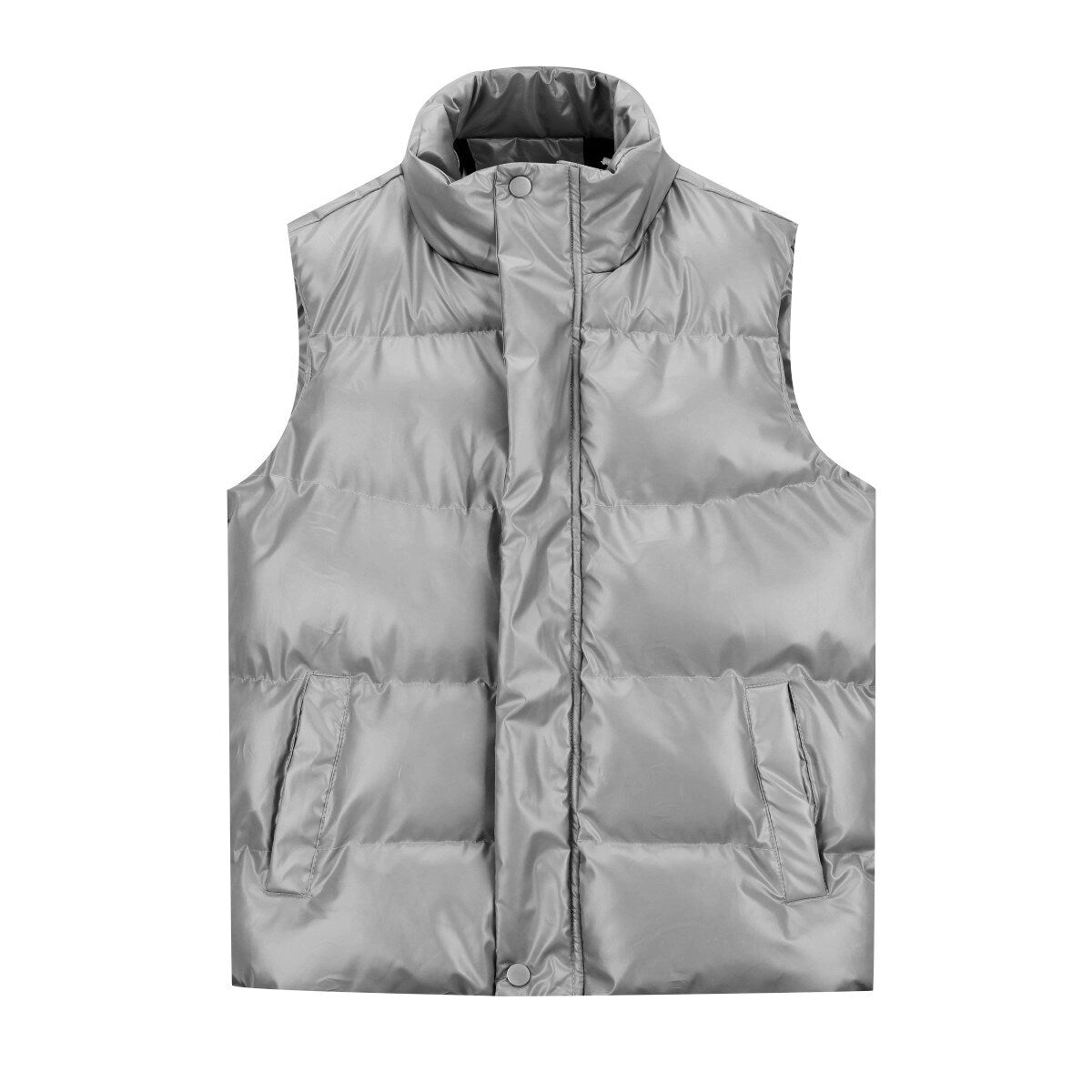 YOUTHUP Mens Shiny Padded Vest Casual Stand Collar Windproof