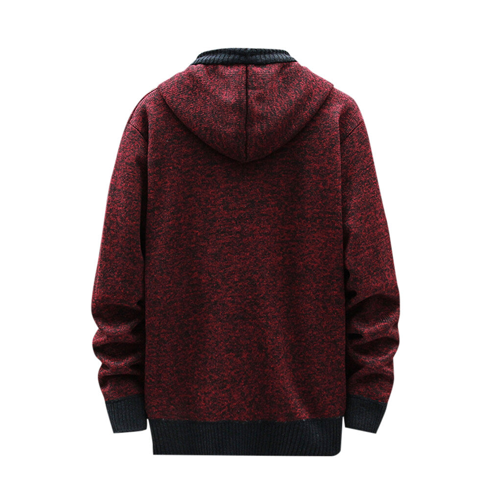 Youthup Mens slim fit sweatshirt hooded fleece lined knitted cardigan