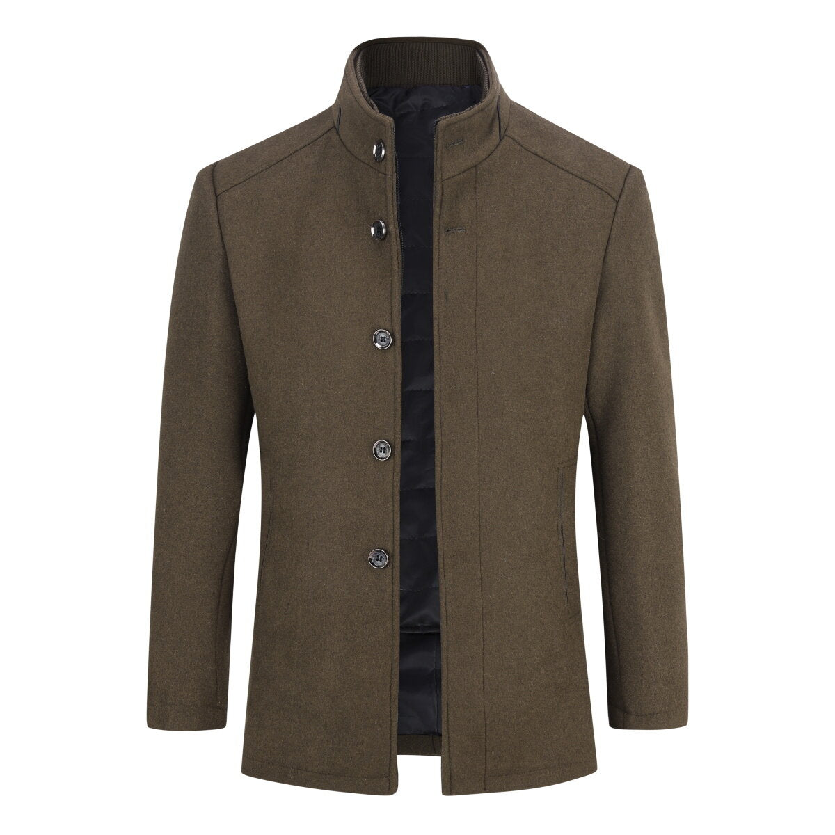 Youthup Mens Single Breasted Slim Fit Wool Coat And Thickened Vest
