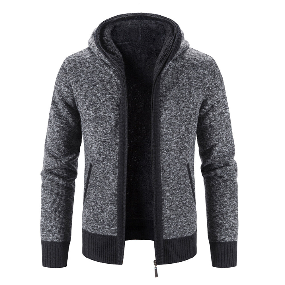 Youthup Mens slim fit sweatshirt hooded fleece lined knitted cardigan