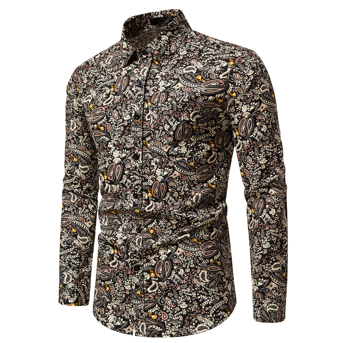YOUTHUP Mens Casual Paisley Print Shirt Long Sleeve Slim Fit Lapel Tops