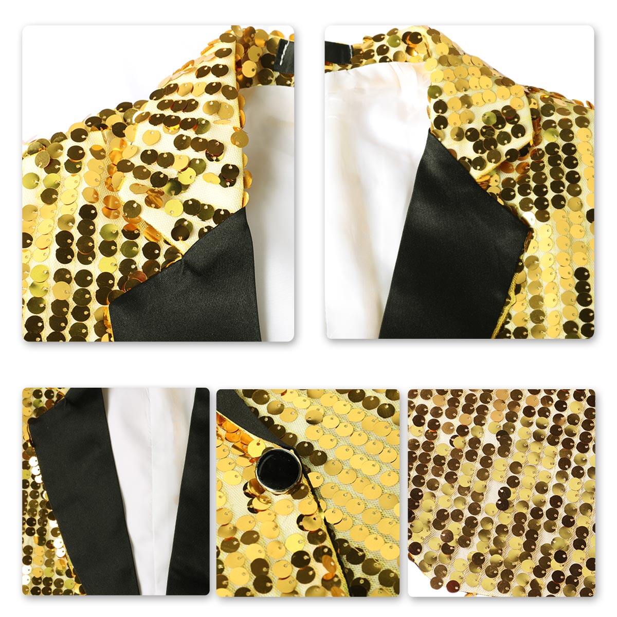 Youthup Mens Party Sequin Glitter Vest