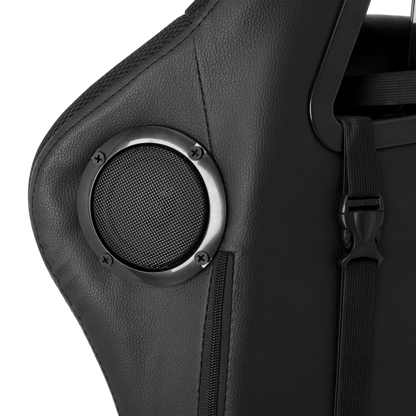 Silla gaming con luces LED RGB y altavoces, estilo racing, para oficina, de piel sintética gris.