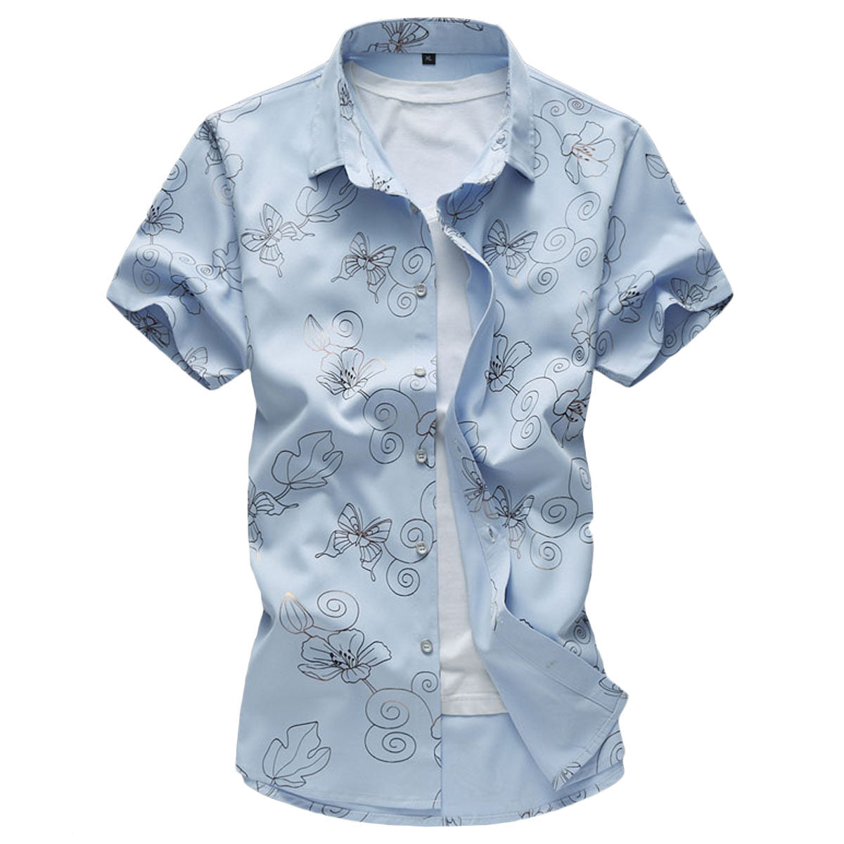 Youthup Mens Butterfly Print Button Down Shirt Plus Size