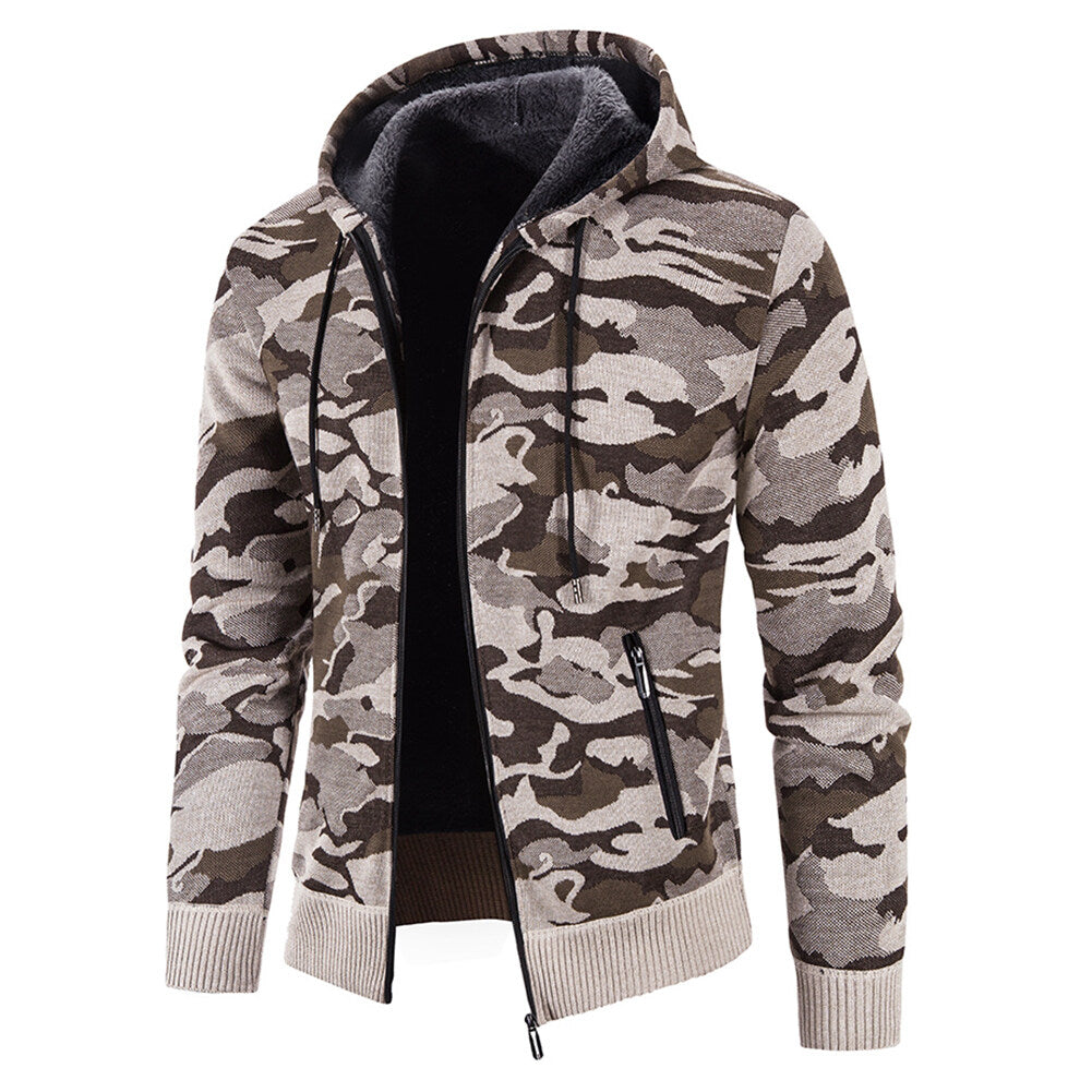 Youthup Mens Camo Printed Jacket Fleece Lined Knitted Cardigan