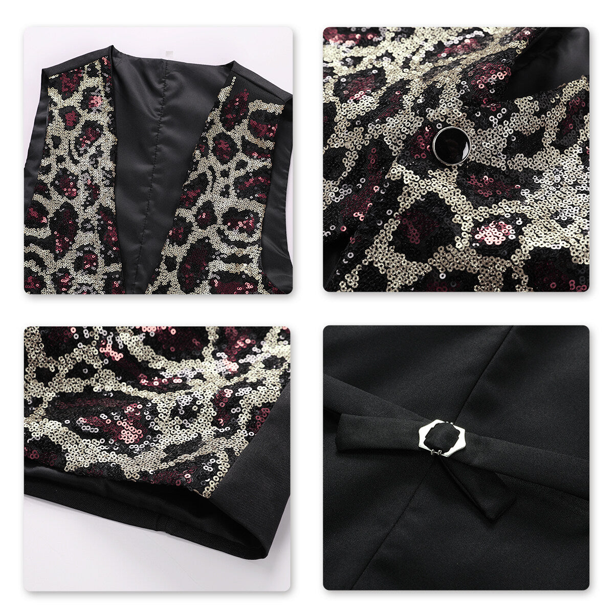 Youthup Mens Shiny Leopard Sequin Party Show Vest