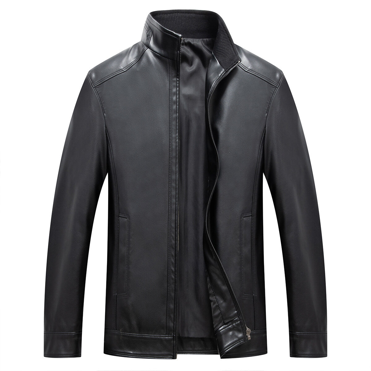 Youthup Mens Motorcycle Outwear Coat Stand Collar Leather Jacket