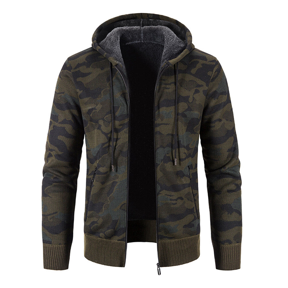 Youthup Mens Camo Printed Jacket Fleece Lined Knitted Cardigan