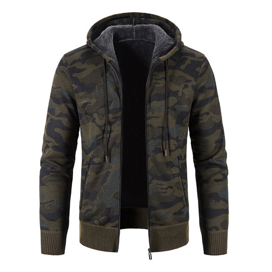 Youthup Mens Camo Printed Jacket Fleece Lined Knitted Cardigan