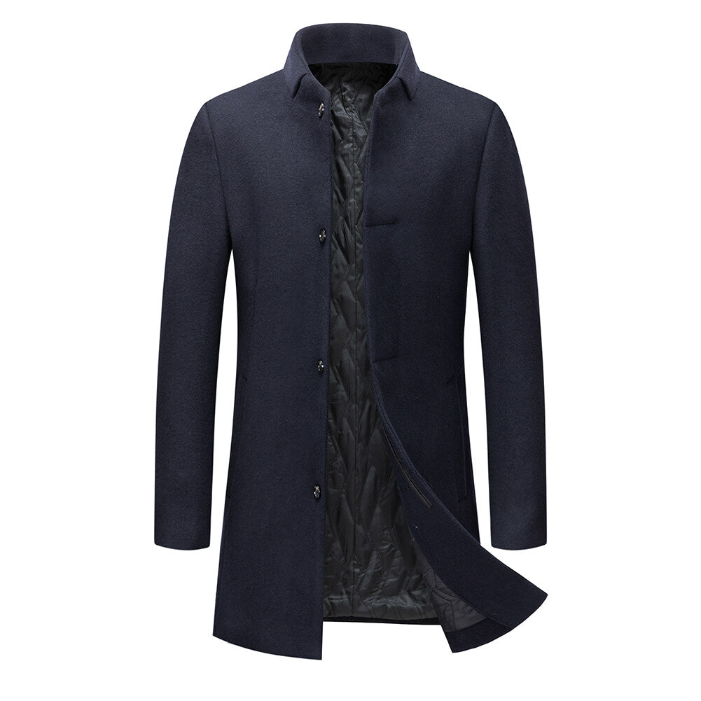 Youthup Mens Classic Stand Collar Single Breasted Wool Blend Pea Coat