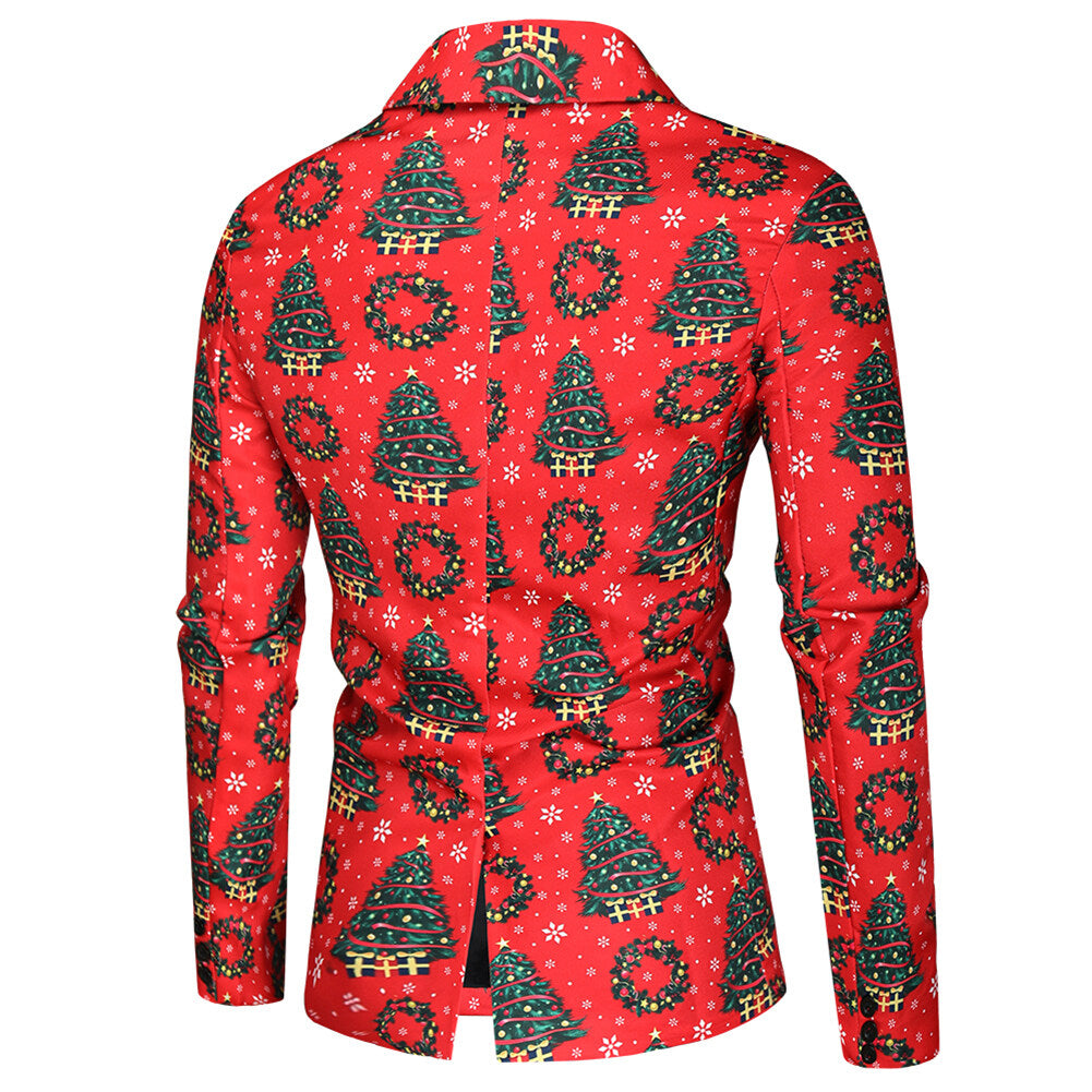 YOUTHUP Mens 3 Piece Suit Christmas Tree Print Single Breasted Holiday Dress for Dinner or Party