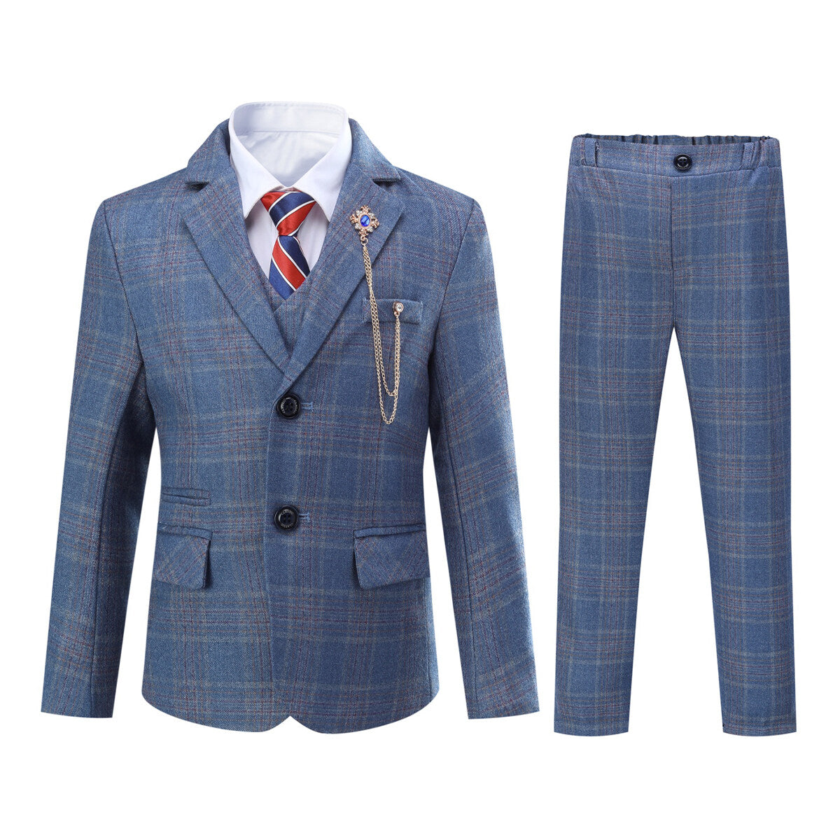 Youthup Boys 5Pcs Suit Teens Dress Wedding Blazer Pants Vest Tie Brooch