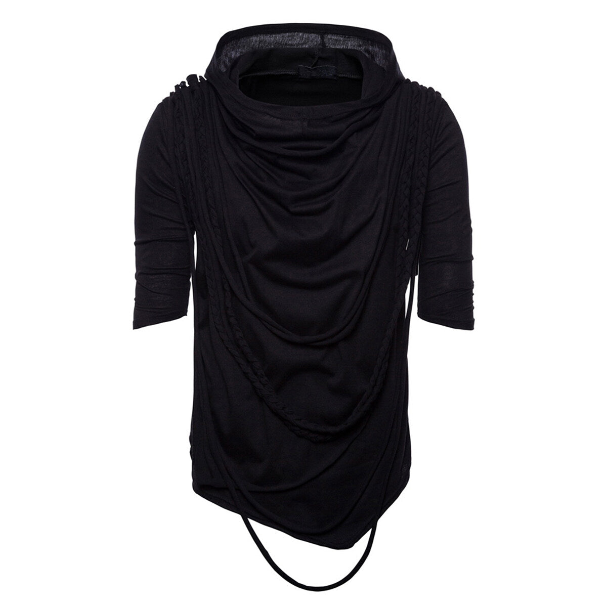 Youthup Mens Twisted Rope Stacked Collar Hooded T-Shirt