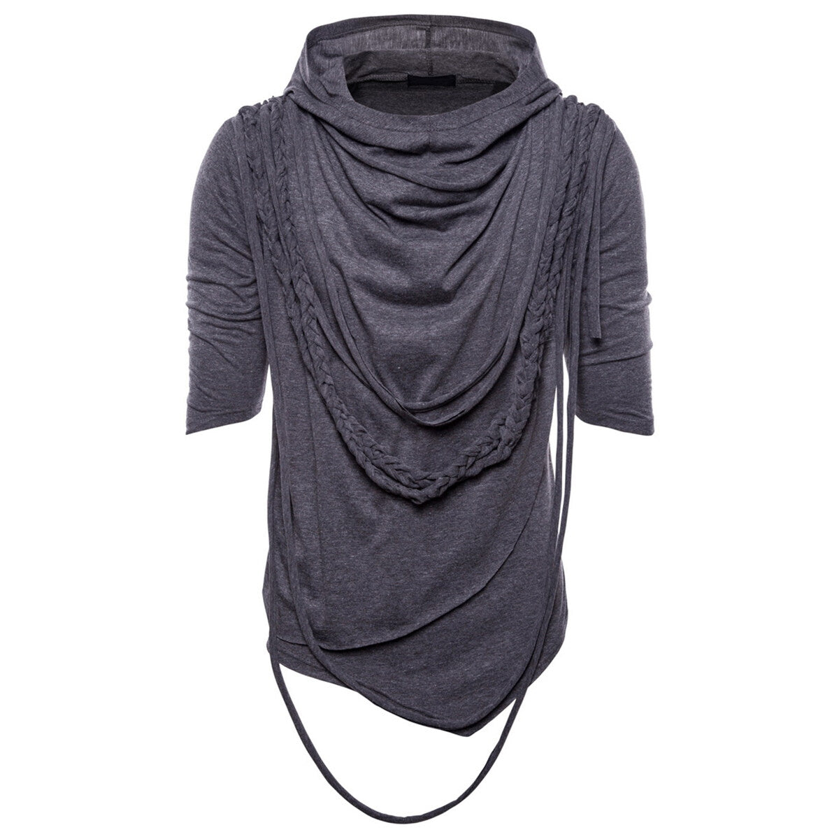 Youthup Mens Twisted Rope Stacked Collar Hooded T-Shirt