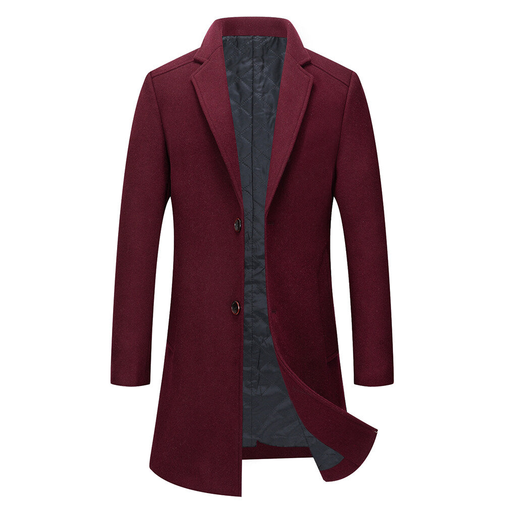Youthup Mens Winter Single Breasted Wool Blend Mid-length Coat