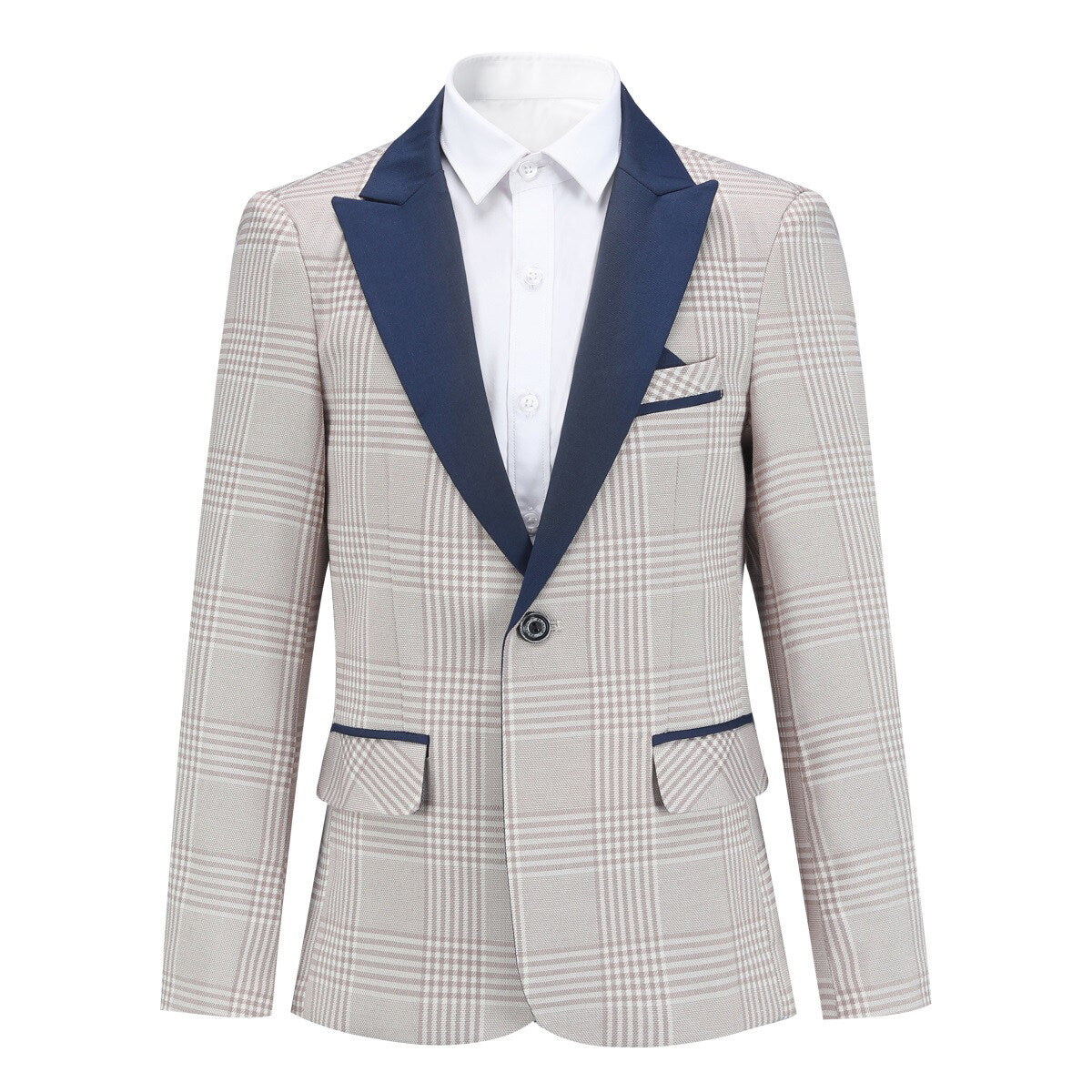 Youthup Boys Plaid Suit 3-Piece Set Peak Lapel Blazer with Vest and Pants
