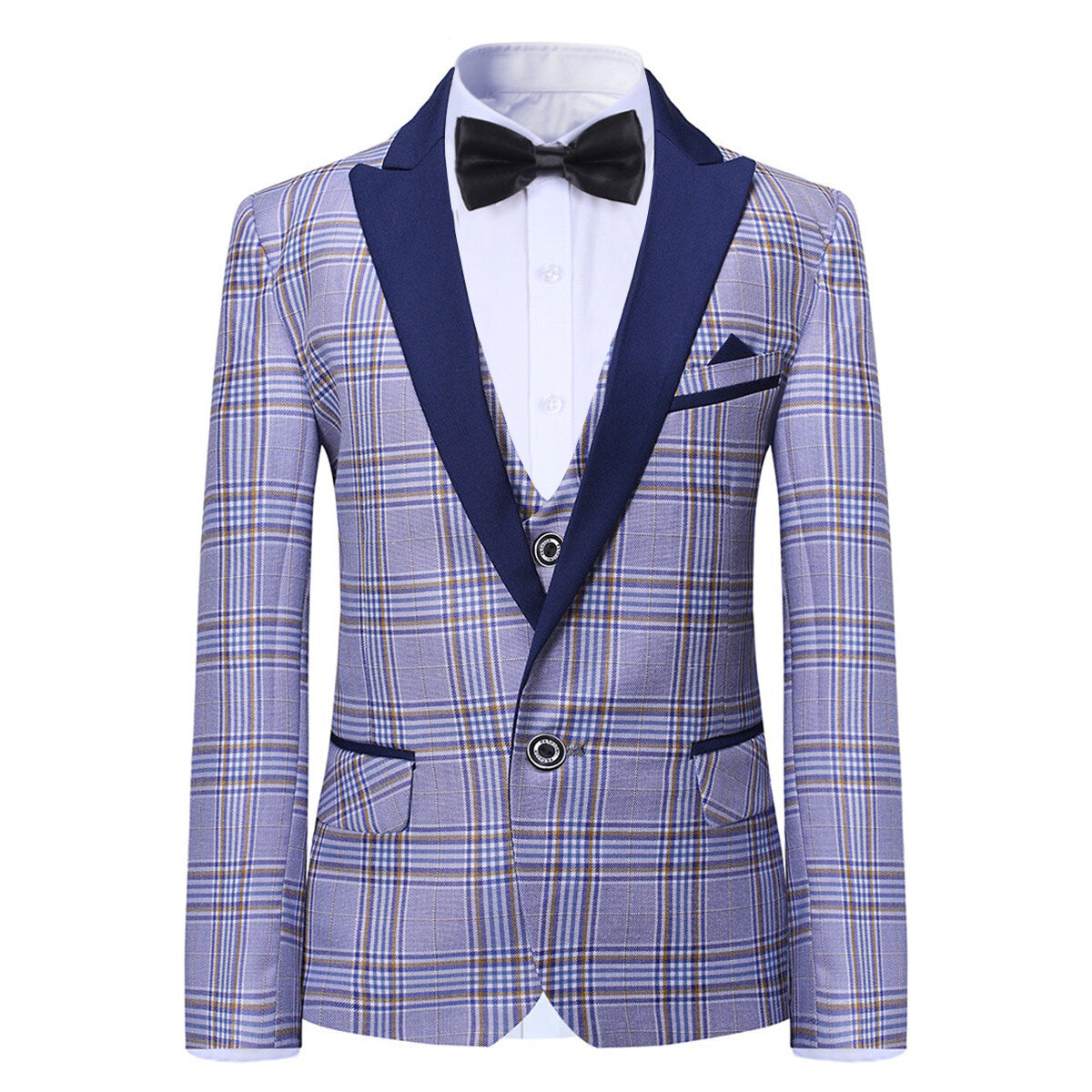 Youthup Boys 3Pce Plaid Peaked Lapel Tuxedo Wedding Party Suit Set