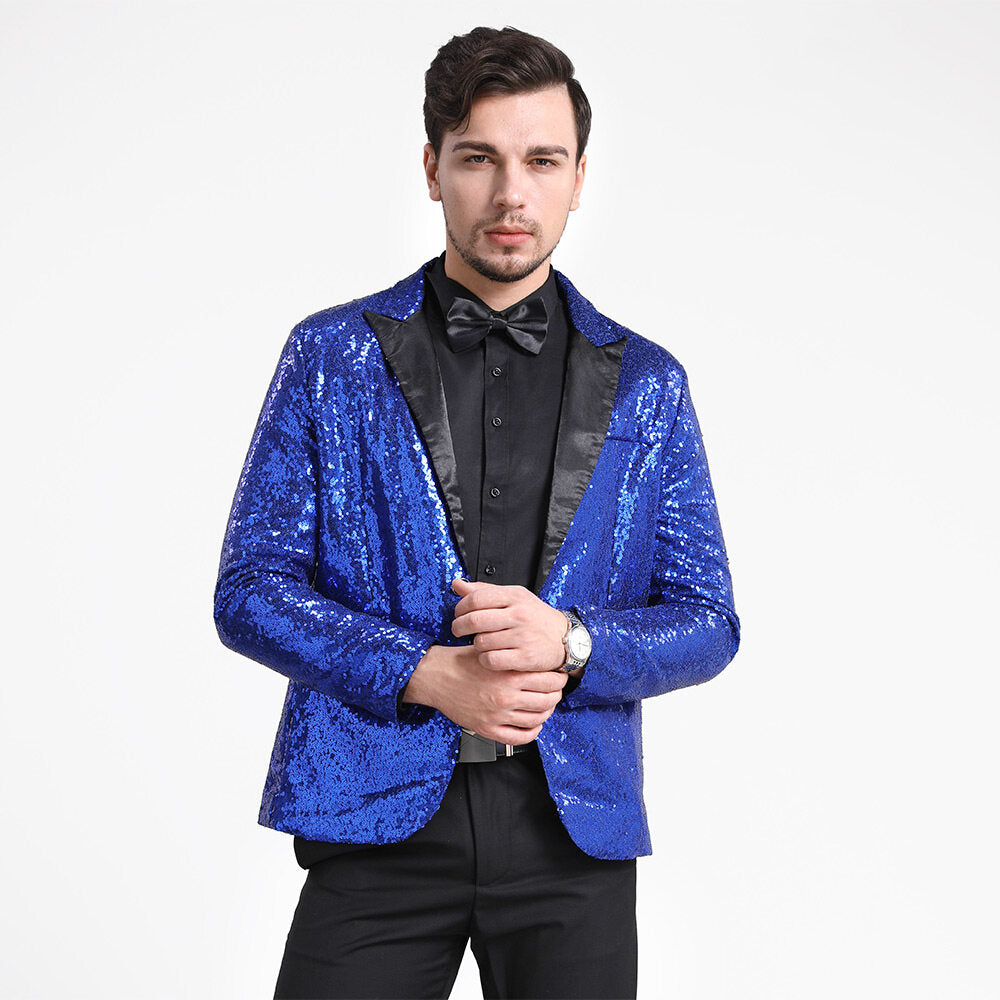 YOUTHUP Mens One Button Sequin Dress Suit Jacket Party Festival Tuxedo