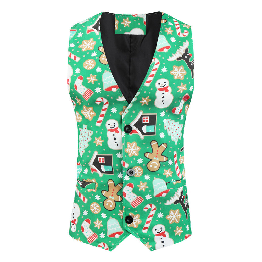 Youthup Mens Christmas Suit 3-piece Set Blazer+Vest+Trousers