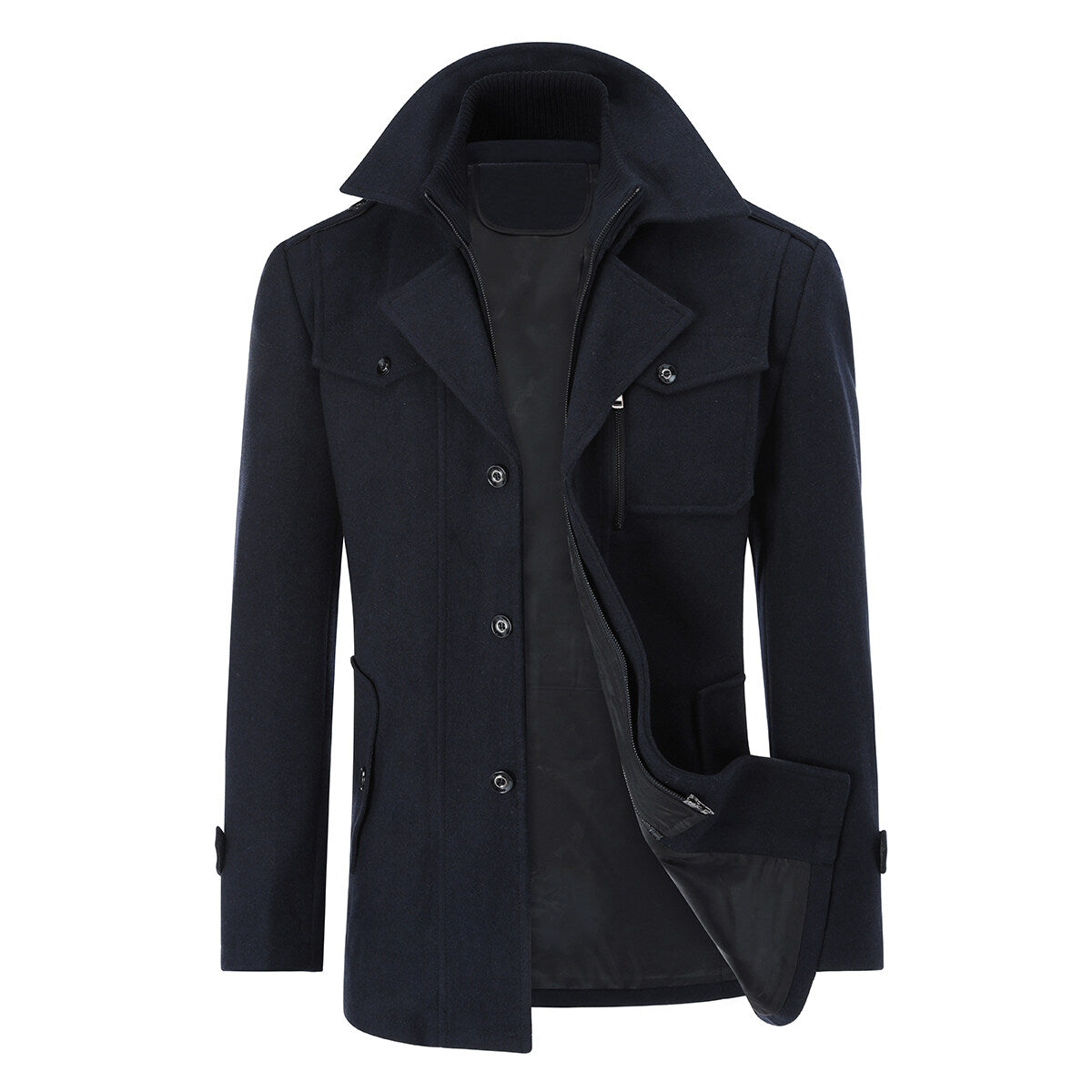 Youthup Mens Double Collar Pocket Pea Coat