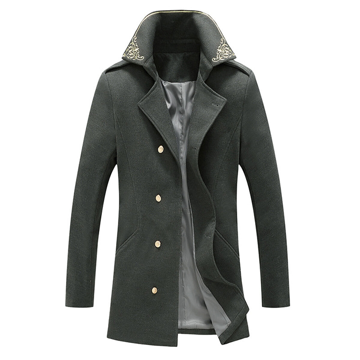 Youthup Mens Foil Stamping Print Lapel Wool Pea Coat