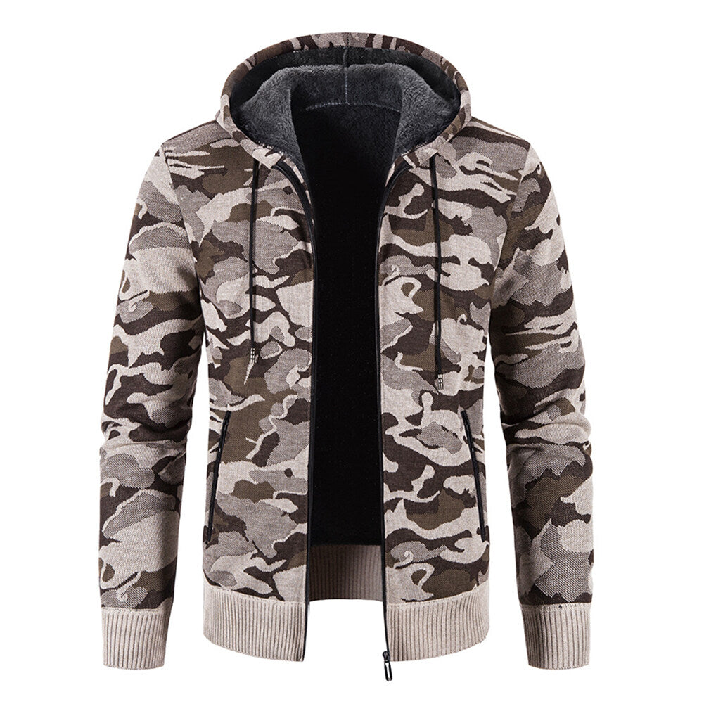 Youthup Mens Camo Printed Jacket Fleece Lined Knitted Cardigan