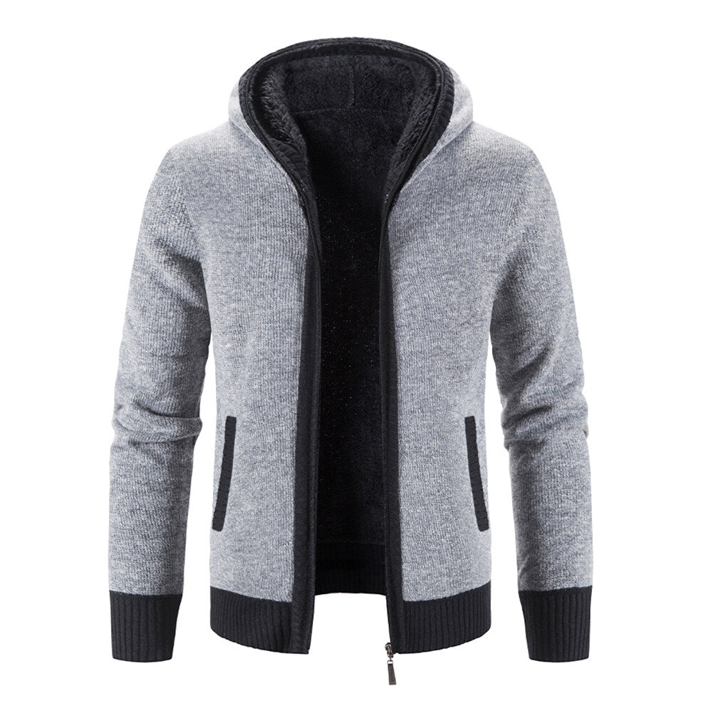 Youthup Mens slim fit sweatshirt hooded fleece lined knitted cardigan