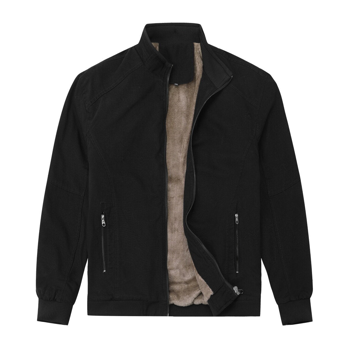 Youthup Mens Winter Stand Collar Plush Thickened Classic Zipper Jacket