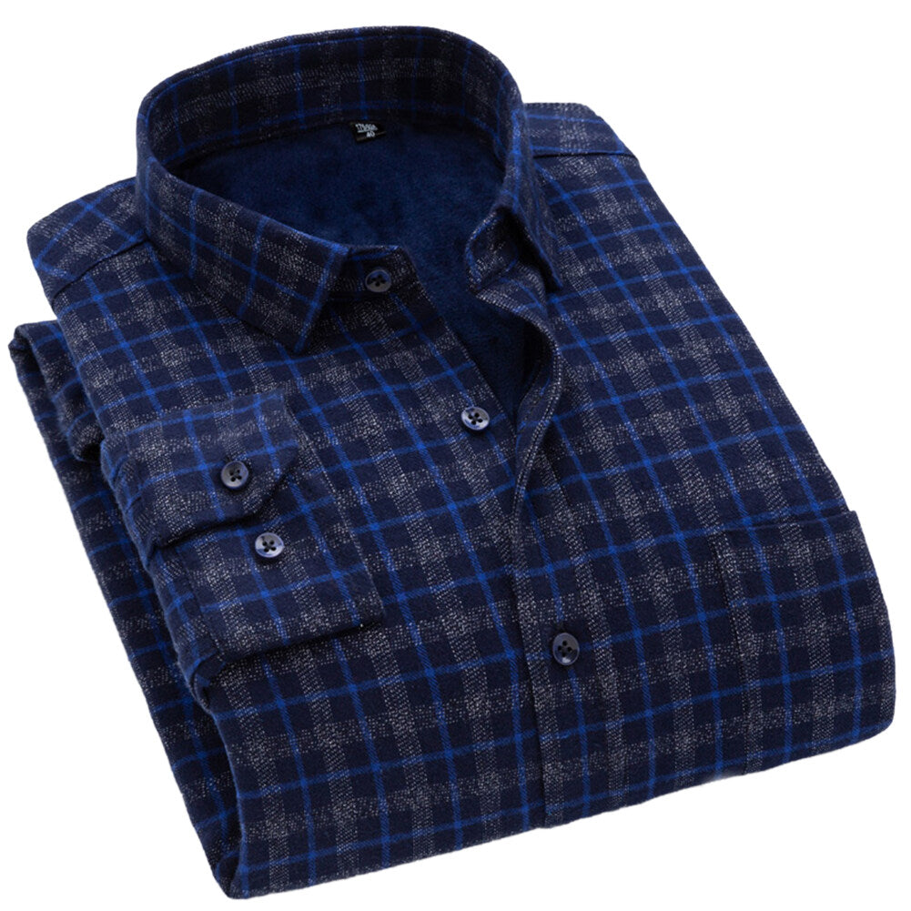 Youthup Mens Plus Fleece Pocket Casual Long Sleeves Color Block Shirt