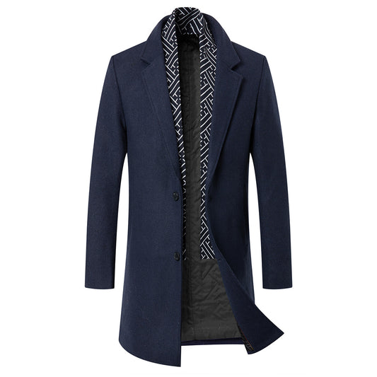 YOUTHUP Mens Long Wool Coat Winter Double Collar Casual Jacket