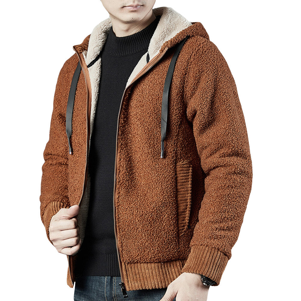 Youthup Mens Loose Fit Hooded Fleece Lined Thicken Cotton Padded Jacket