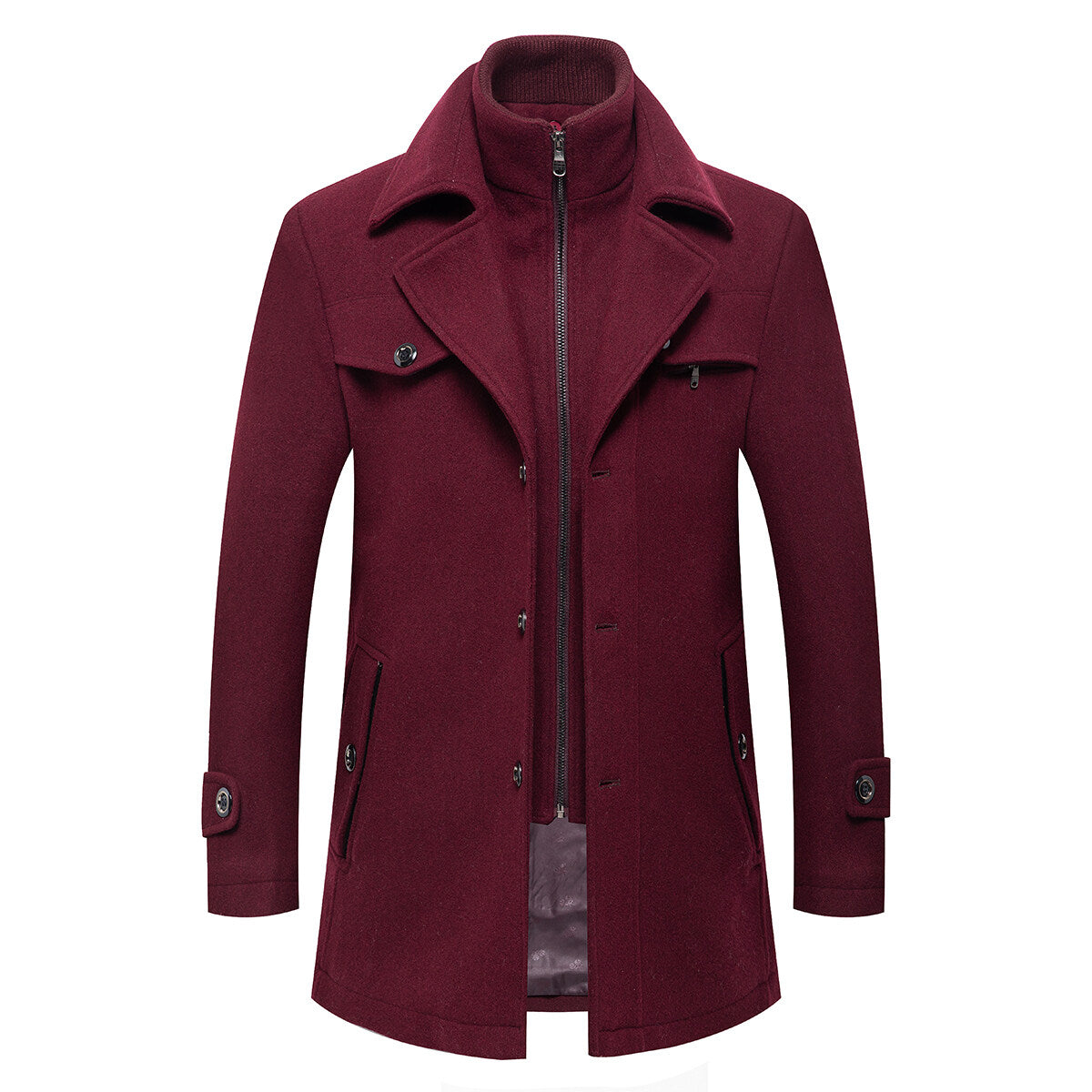 Youthup Mens Lapel Double Collar Slim Fit Wool Pea Coat