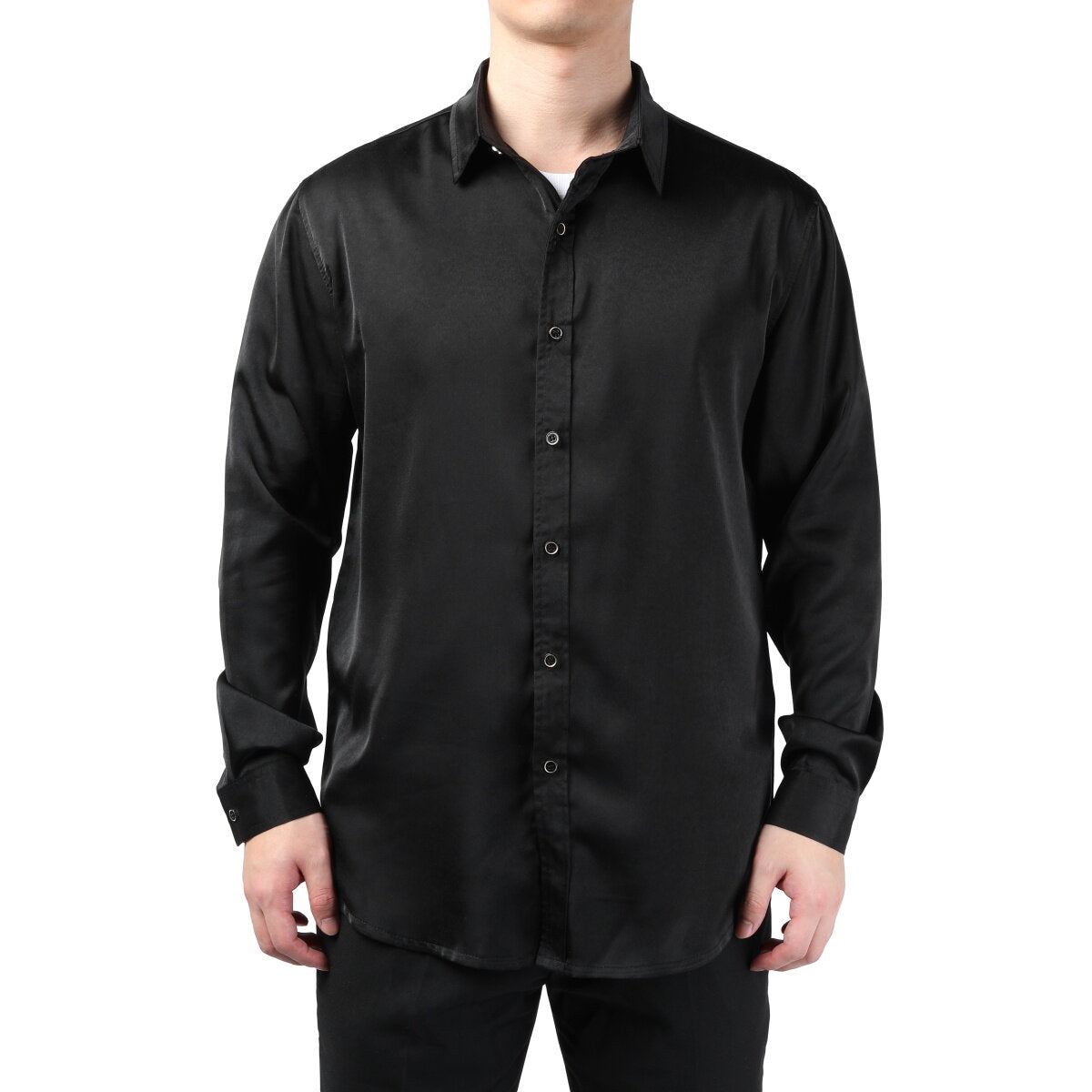 YOUTHUP Mens Silky Shirt Summer Casual Solid Color Long Sleeves