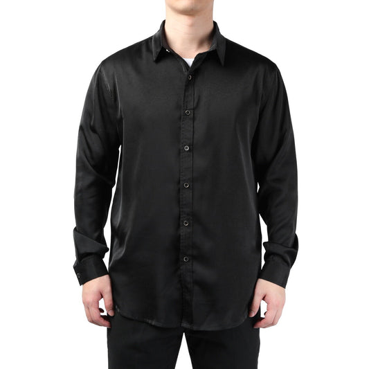 YOUTHUP Mens Silky Shirt Summer Casual Solid Color Long Sleeves