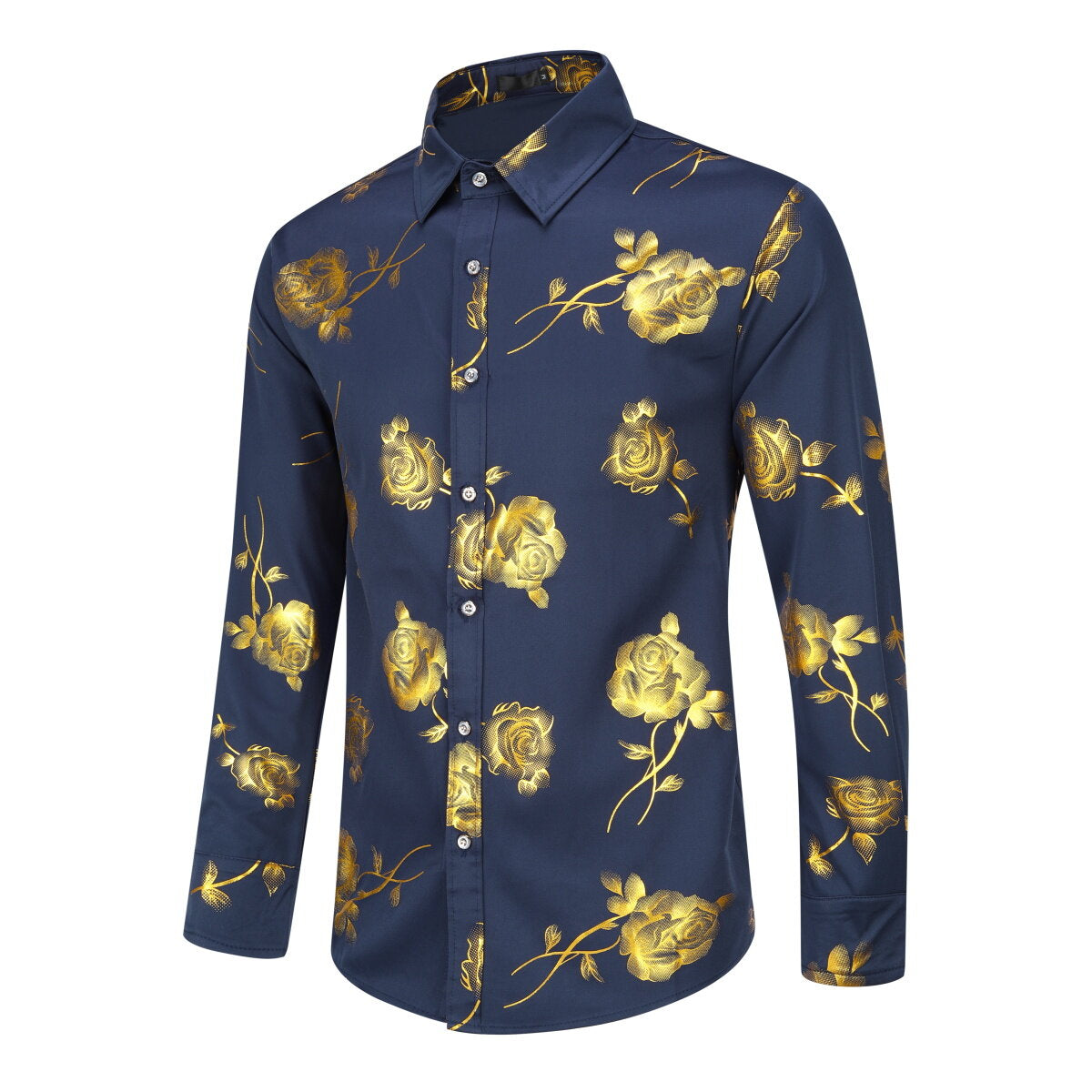 Youthup Mens Rose Foil Stamping Casual Shirt