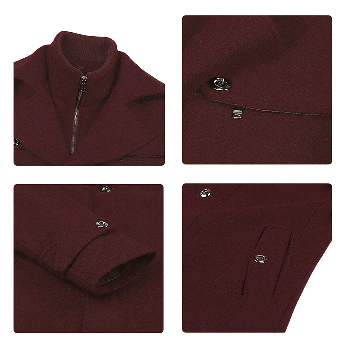 Youthup Mens Thickened Double Collar Casual Wool Pea Coat