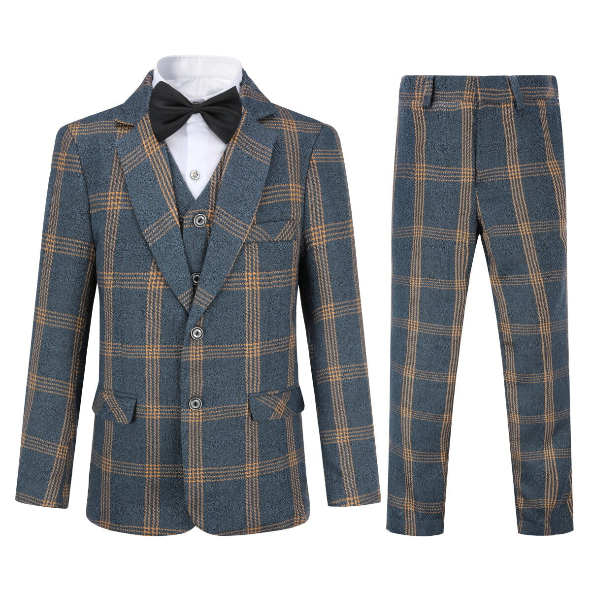 Youthup Boys 3Pce Plaid Tuxedo Suit Blazer and Waistcoat and Pants