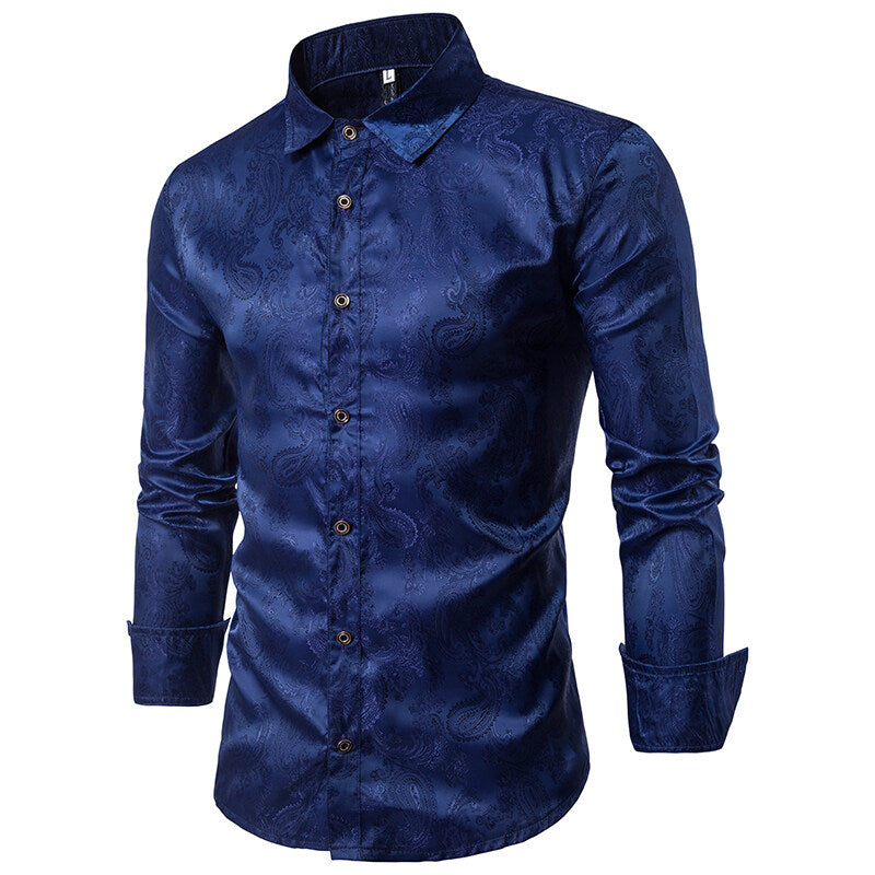 Youthup Mens Paisley Pattern Fitted Shirt