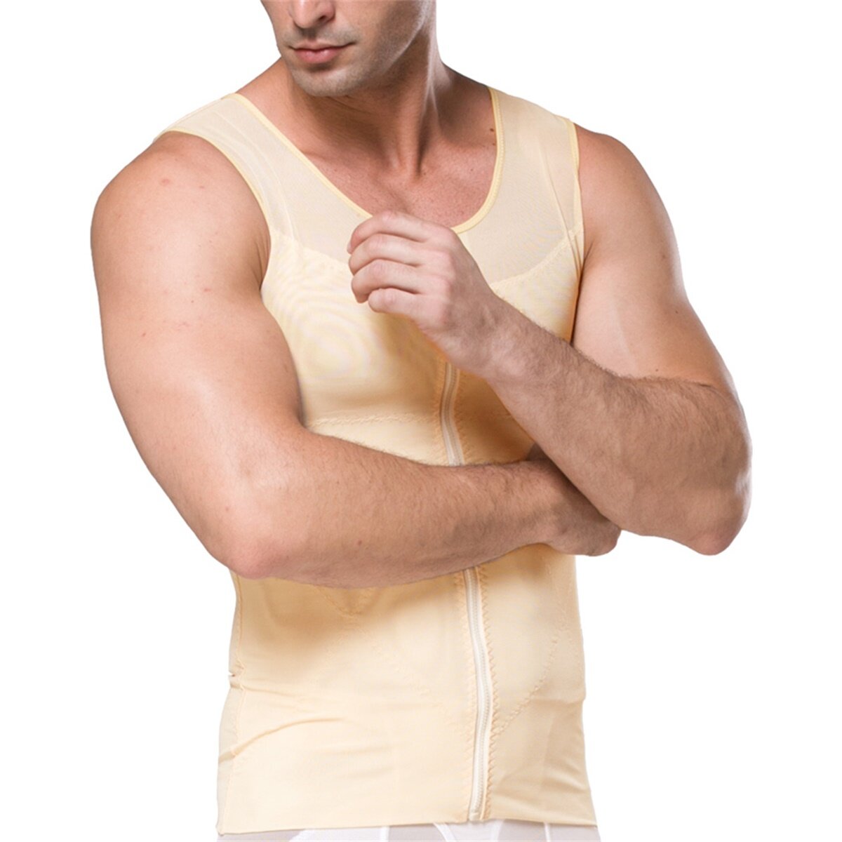 Youthup Mens Compression Body Shaper Zipper Up Stretch Tank Top